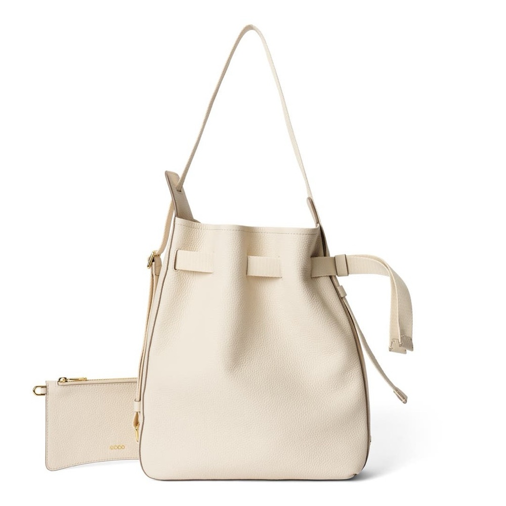 ECCO Pebbled Beige Leather Sail Bag Purse Small w/ Pouch NWT Chic Preppy Modern